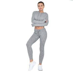 Gray Women's crop top ribbed hoodie and leggings set multiple sizes